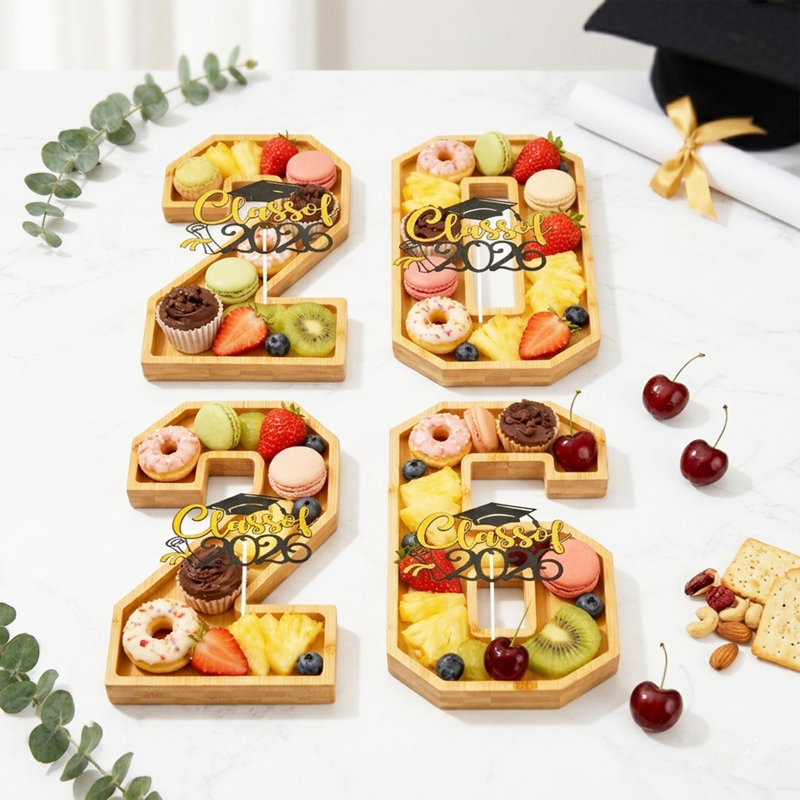 2026 Graduation Charcuterie Board Set - 4 Pcs Bamboo Food Trays for Class of 2026 Party Decorations