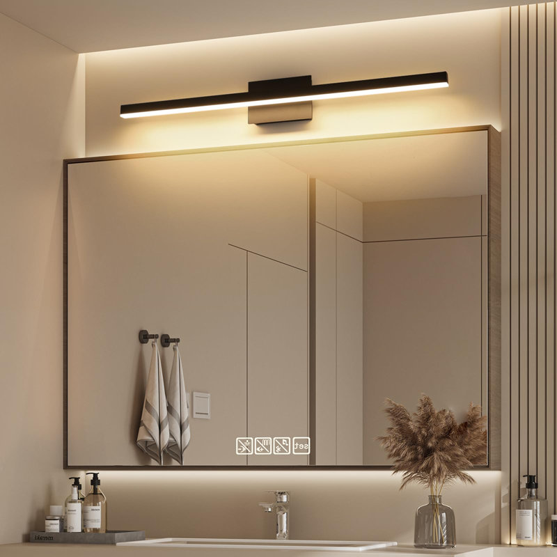 Éclairage de meuble-lavabo à DEL à intensité variable minimaliste avec 5 températures de couleur réglables, Noir mat