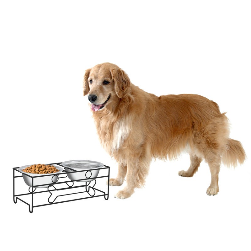 PETMAKER Large Elevated Pet Bowls with Stand, Rectangular Bone Motif