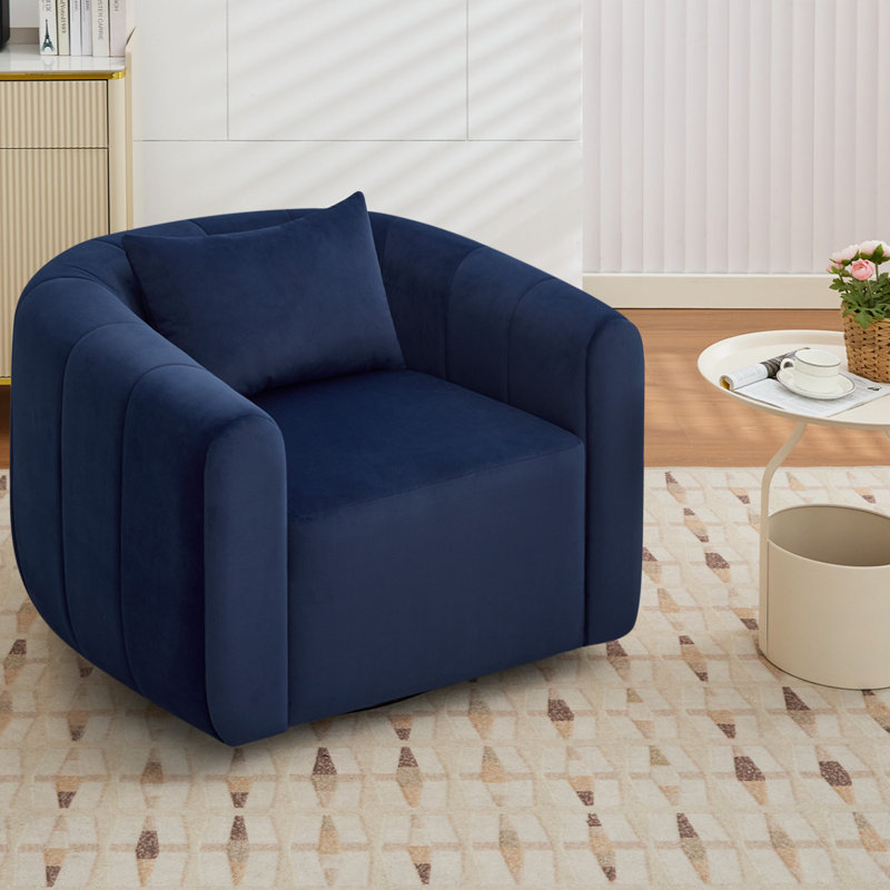 37” Wide Upholstered Swivel Chair, Blue Velvet