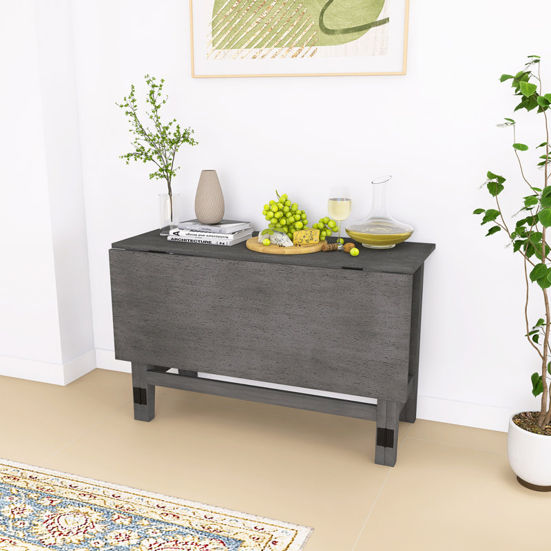 Farmhouse Solid Wood Extendable Dining Table With Drop Leaf,Saving Space,Easy To Assembly, Gray