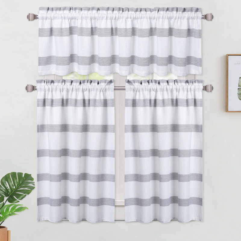 Kokkina Striped 30''W Cafe Curtain, 36" W x 30" L, Aqua