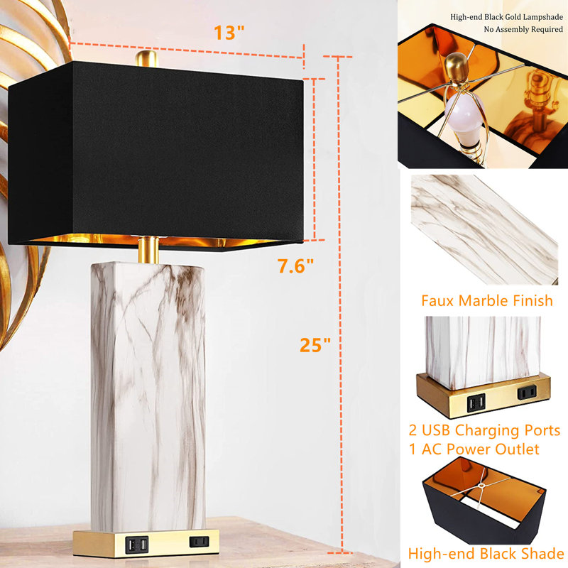 Rettke Metal USB Table Lamp, Gold, Black