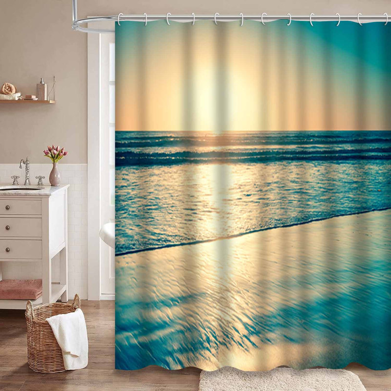 Coucher de soleil sur l'océan, plage de sable, couleurs vives, ciel du soir, vagues avec 12 crochets, L 72 po x l 78 po