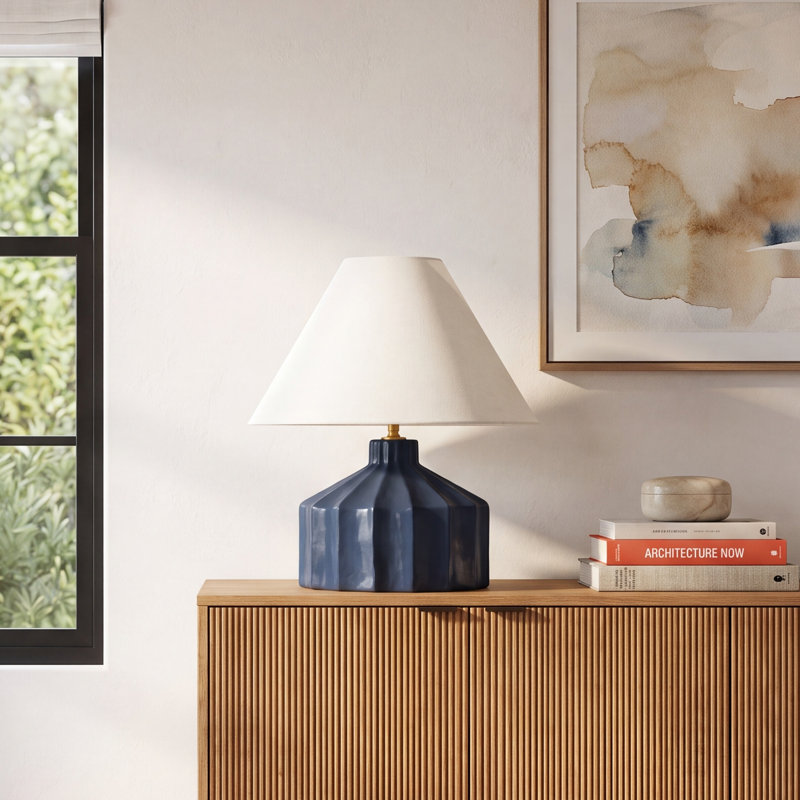 Leesa Ceramic Table Lamp, Matte Blue, 16.5" H x 15" W x 15" D