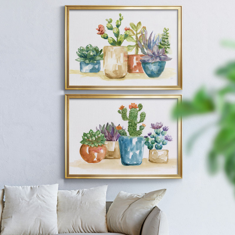 Summer Succulents I, toile encadrée de qualité supérieure - prête à être accrochée, H 22,5 po x l 61 po x P 1,5 po, Or