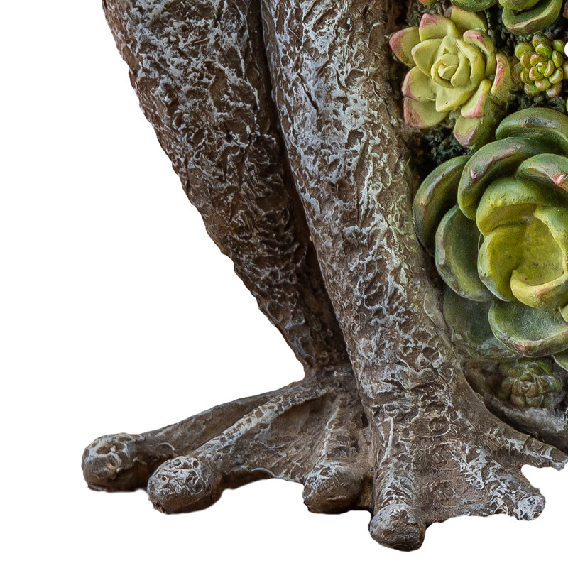 18.3-Inch Decorative Polyresin Frog Figurine – Cement-Look Garden Statue with Faux Colorful Succulent Interior