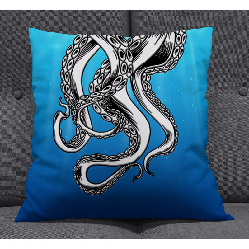 Throw Pillow With Insert, Blue/White/Gray 1, 16"H x 16"W