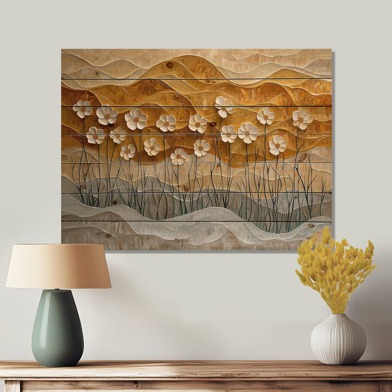 Désert, fleur de bleuet I - Art mural en bois sur bois de pin naturel, H 10 po x l 20 po x P 0,78 po