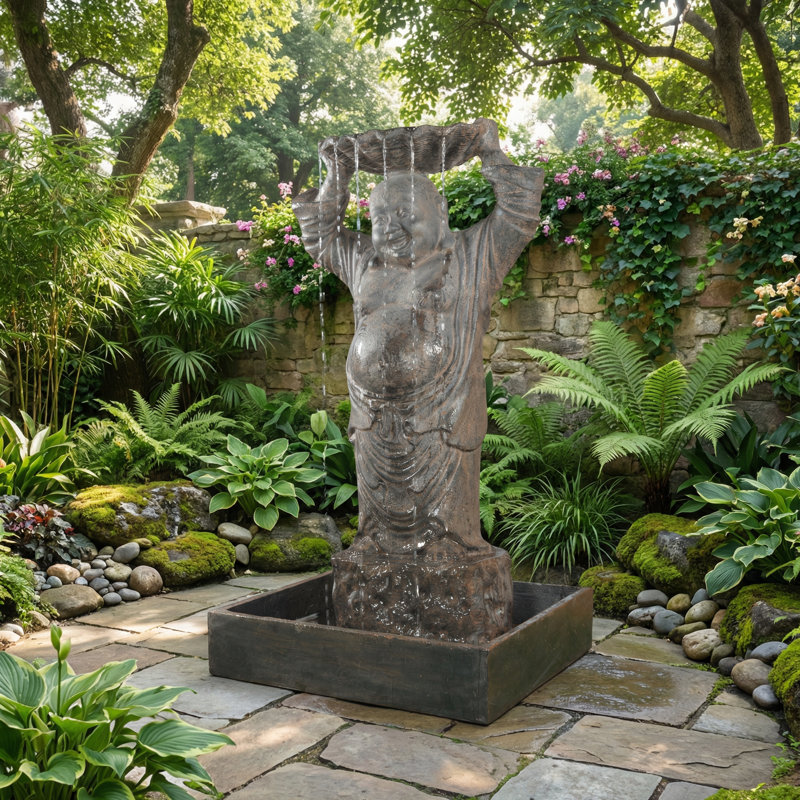 Fontaine bouddha heureux en fibre de verre