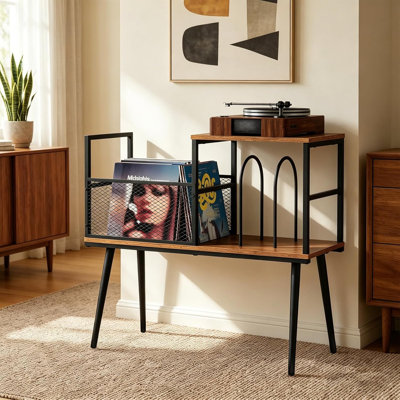 Support pour tourne-disque avec rangement pour disques vinyles, pouvant contenir jusqu'à 200 albums, meuble de rangement pour disques, support pour tourne-disque, support de tourne-disque industriel rétro avec pieds réglables pour le salon