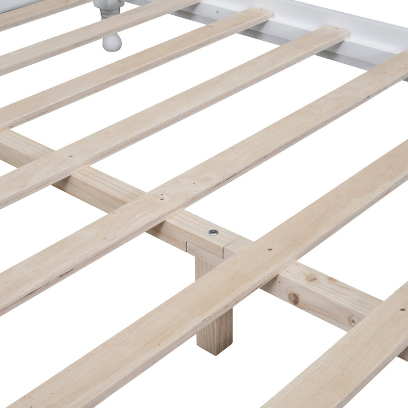 Lit plateforme en bois massif Govea, Lit double, Blanc