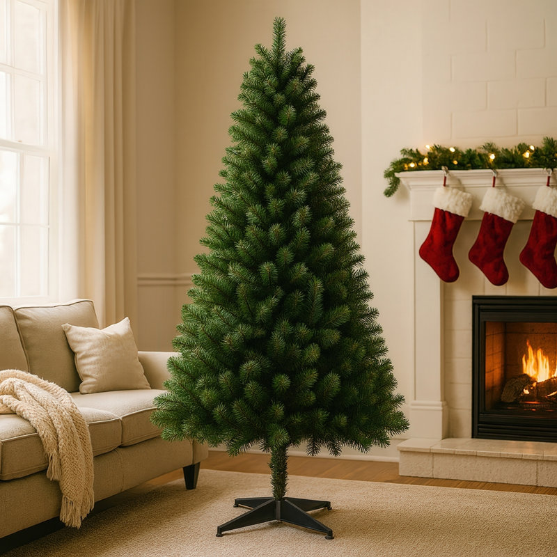 6FT Unlit Artificial Christmas Tree With 490 Tips, PVC Full Branches, Classic Green Holiday Tree With 4Leg Plastic Stand For Indoor Home Decoration