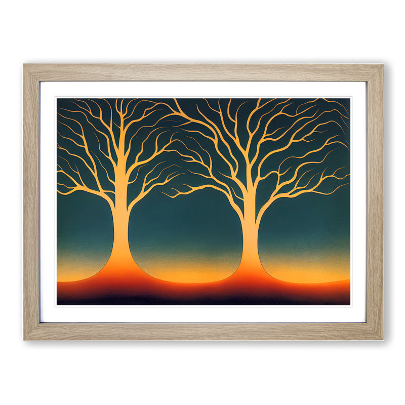 Exhilarating Trees Abstract 1 Piece Single Picture Frame Wall Art, 34cm H x 46cm W x 2cm D, Oak