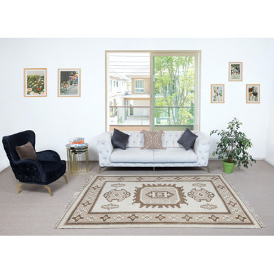 Hand Knotted Vintage Turkish Rug in Beige Color. 100% Wool