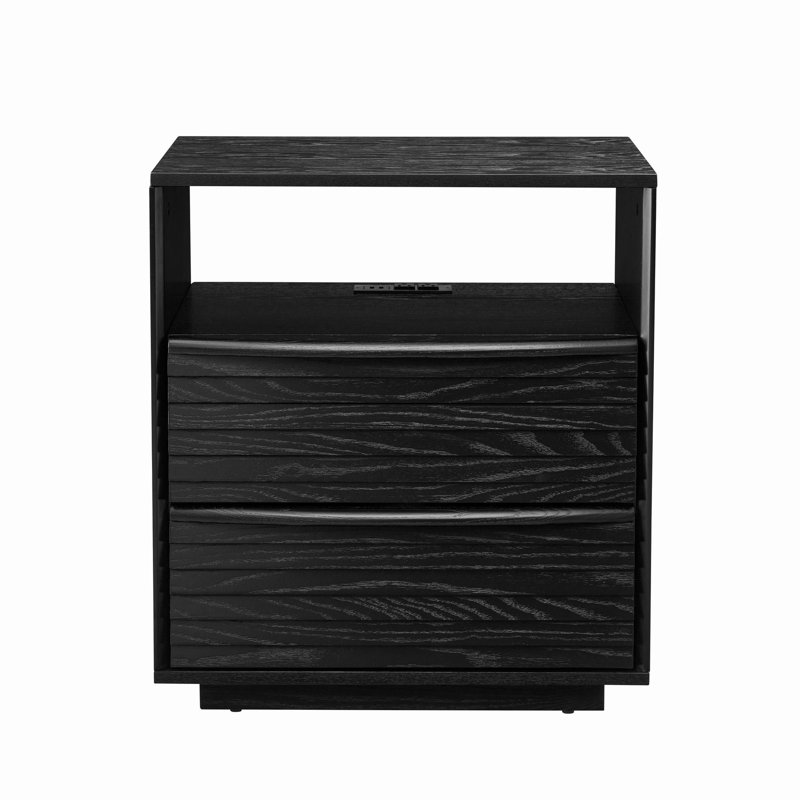 2 Drawer Mid-Century Nightstand, Black