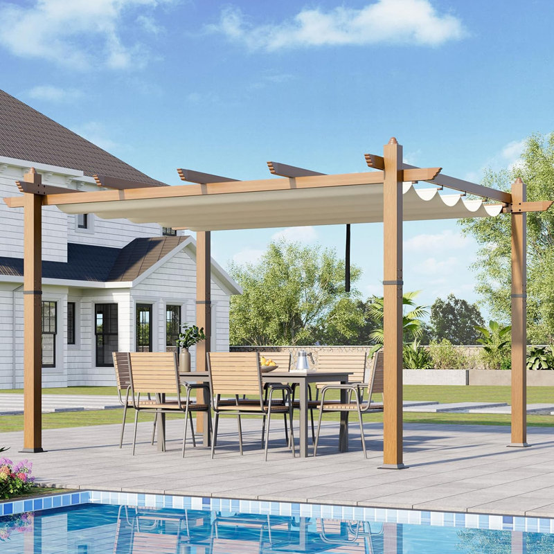 Aluminum Pergola, Outdoor Metal Pergola, 11.03" H x 16.54" W x 59.85" D, Gray/Natural