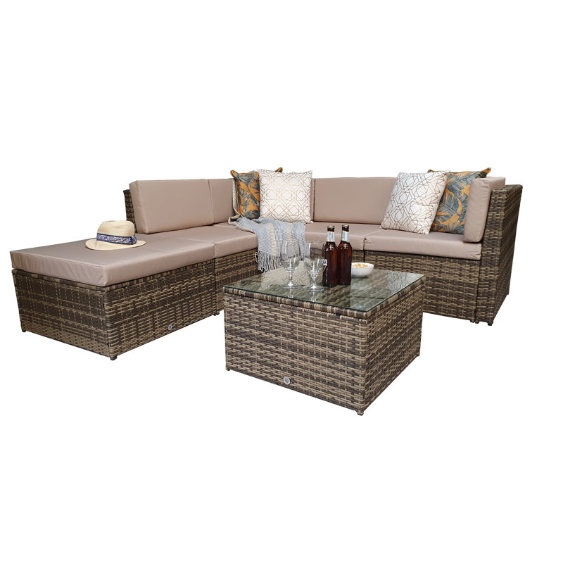 Fatululik 4 Seater Rattan Corner Sofa Set, Brown