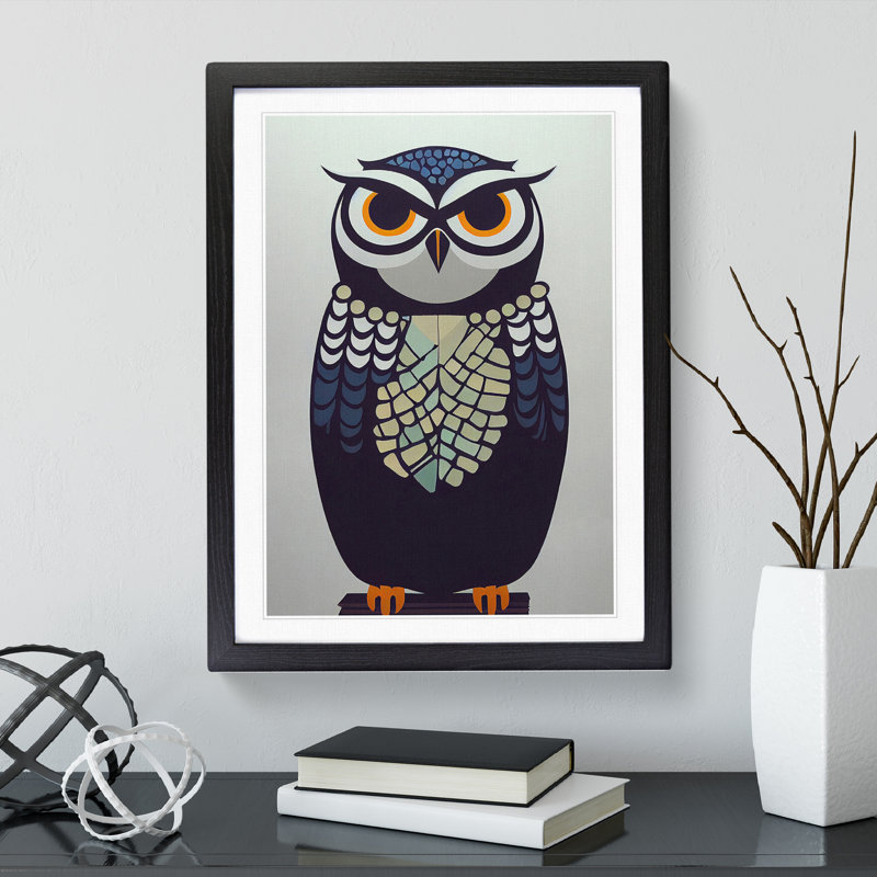 Mysterious Owl - Single Picture Frame Print, 64cm H x 46cm W x 2cm D, Black