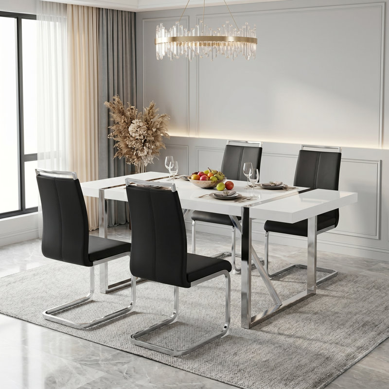 Ensemble de table de salle à manger 5 pièces Modern Glam, 5, Noir