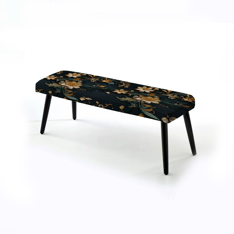 Imperial Embellishments - Oriental Floral Upholstered Black Bench