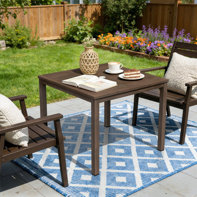 35.5" Square Steel Outdoor Dining Table with Umbrella Hole