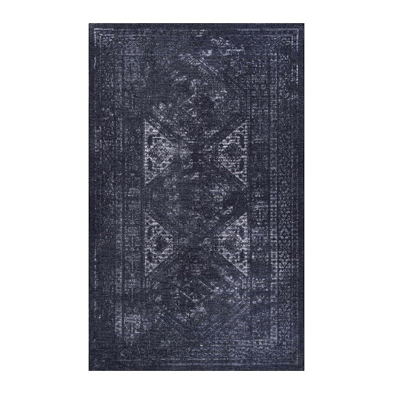 MAVAL Black Washable Rug 6X9 Area Rug (Black+Gray, 6' X 9'), Rectangle 6' x 9'