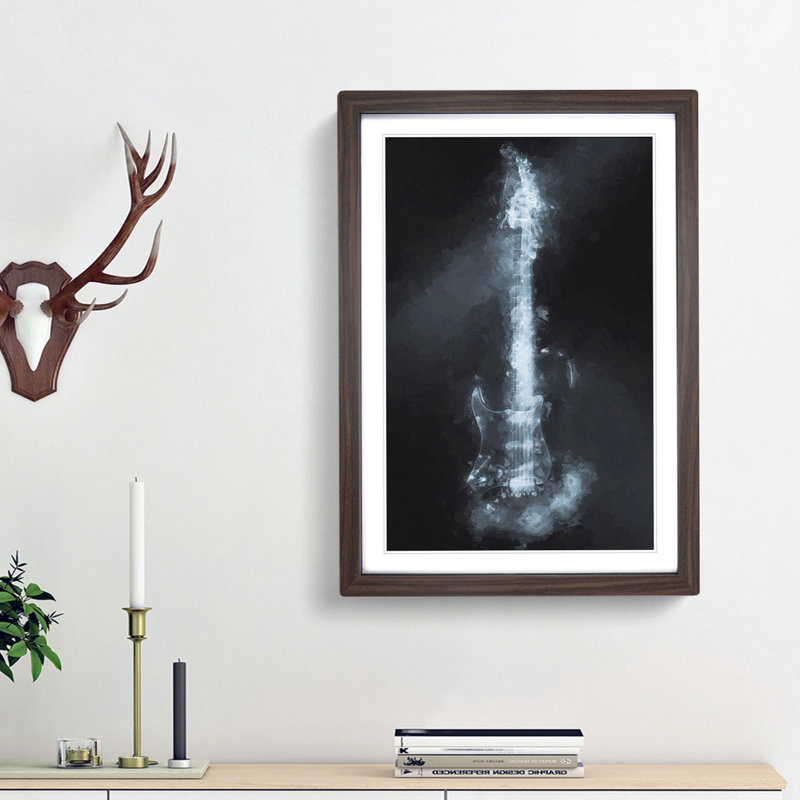 Smokey Electric Guitar - Picture Frame Graphic Art Print, Walnut Framed, 36cm H x 27cm W x 2cm D