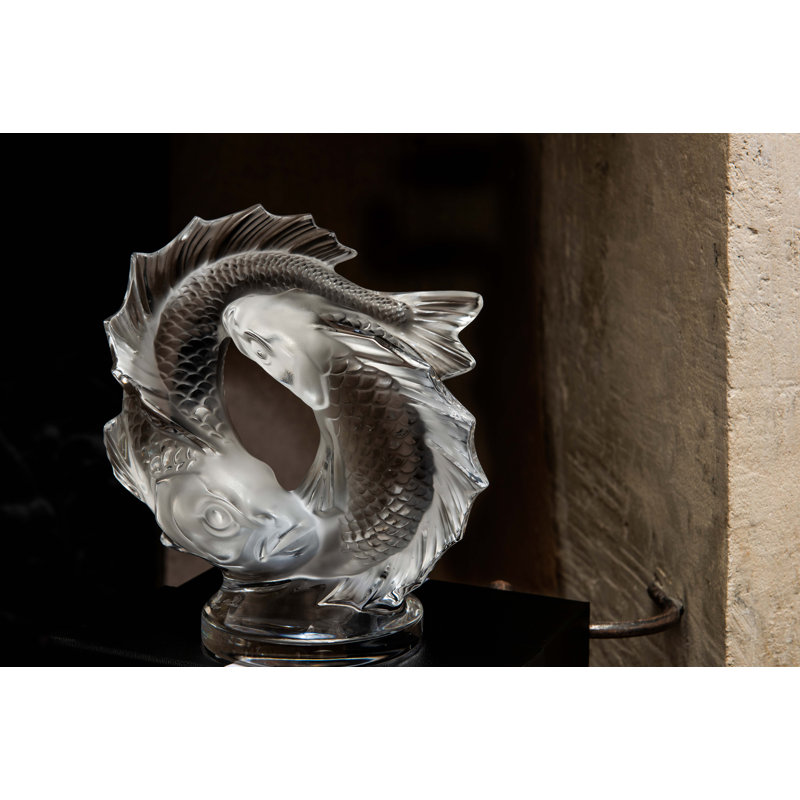 Double Fish Luster Figurine, Clear, 11.26" H x 10.28" W x 5.47" D