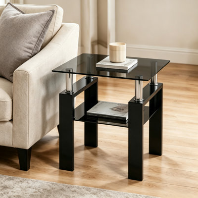 3-Piece Coffee Table,Square Glass Tea Table