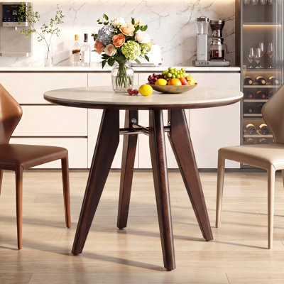 31.5" Solid Wood Round Dining Table, Modern Sintered Stone Kitchen Table