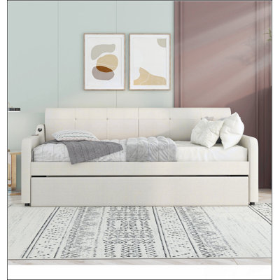 Upholstery Daybed With Trundle And USB Charging
