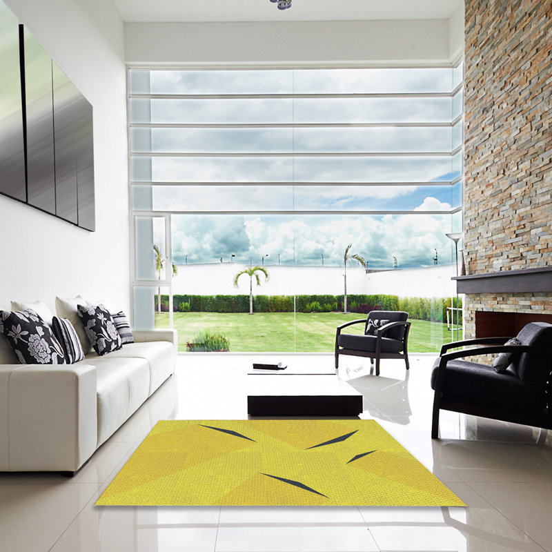 Tapis de zone jaune à motif, Carré 5 pi