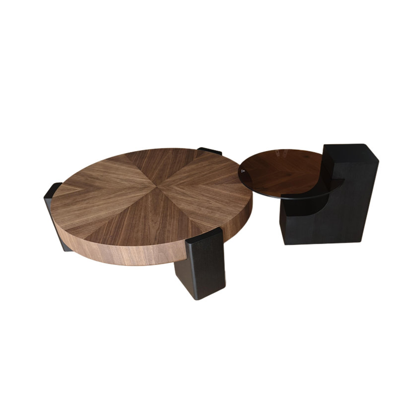 Rhuardhi Modern Round Wood Coffee Table with Accent End Table