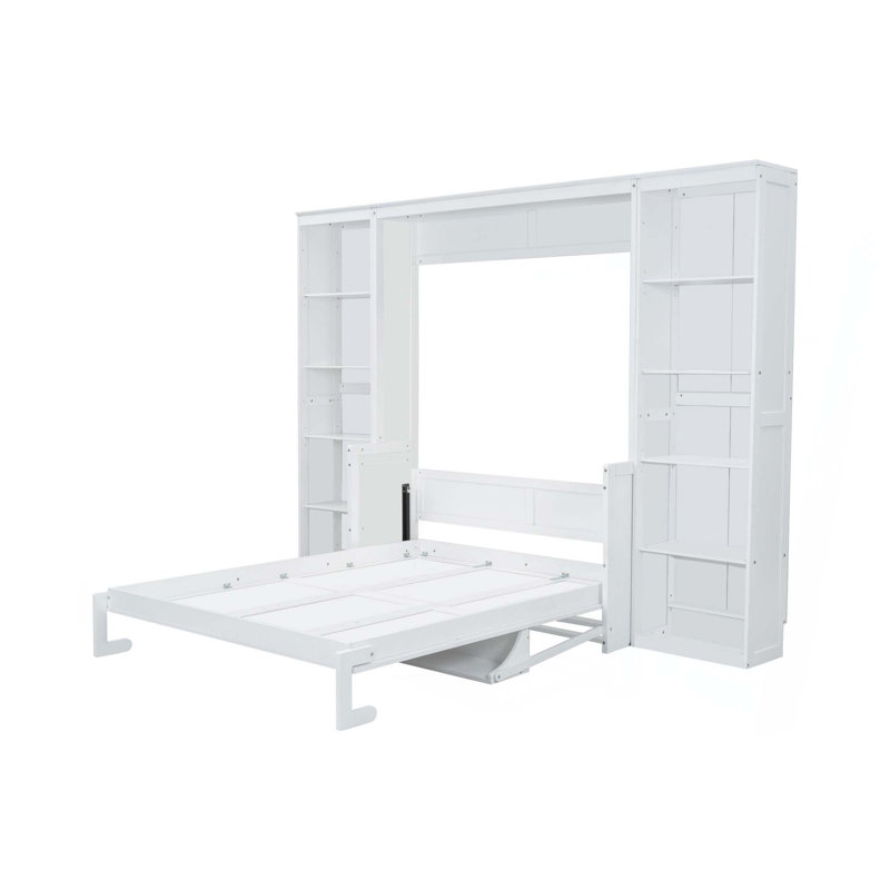 Lit escamotable avec bureau et bibliothèque Murphy, Blanc, Grand lit