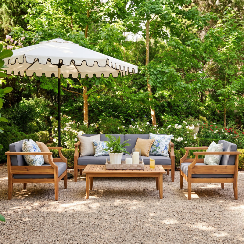 Ensemble de conversation avec canapé en teck Mcclurg, Gris foncé, 4 Pcs: Table, 2 Chairs, Loveseat