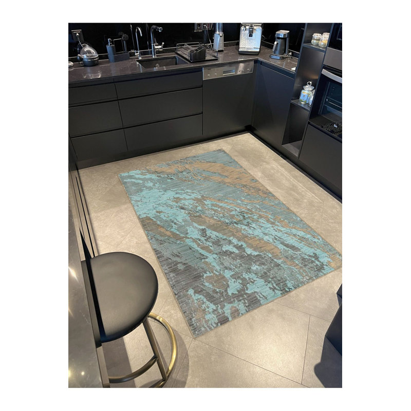 Turquoise Abstract Patterned Creative Modern Decorative Washable Rug, Rectangle 2'6" x 4'11" Rug Pad Included