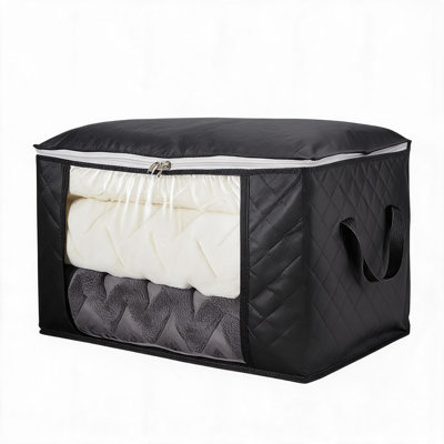 6 Pack Black Clothing Storage Bags Breathable Nonwoven Fabric Closet Organizers Clear Window Reinforced Handles Comforter Blanket Bins