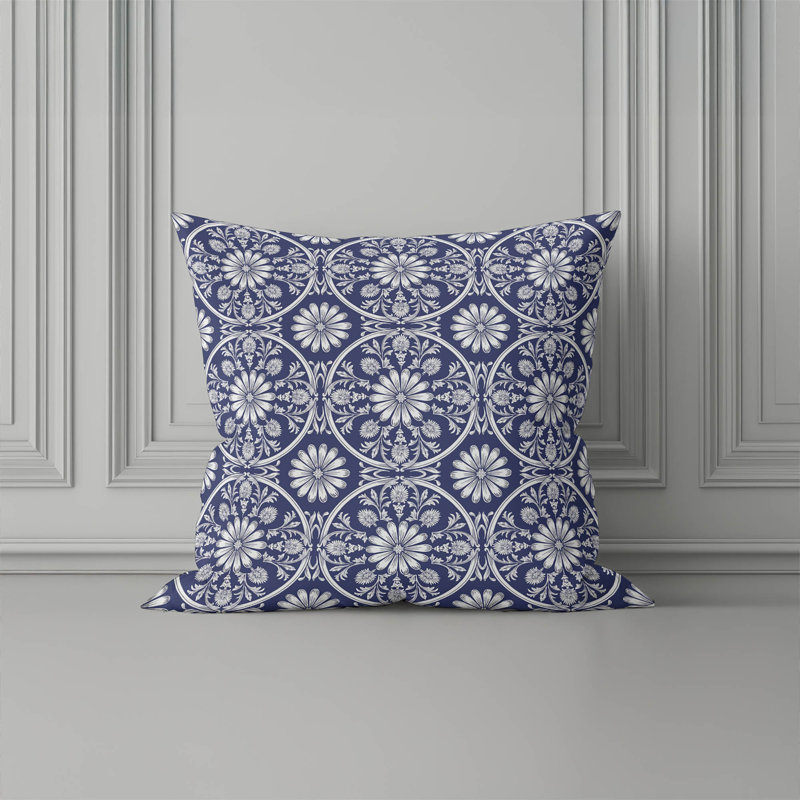 Daisy Tile Indoor Pillow, Square 16", Navy