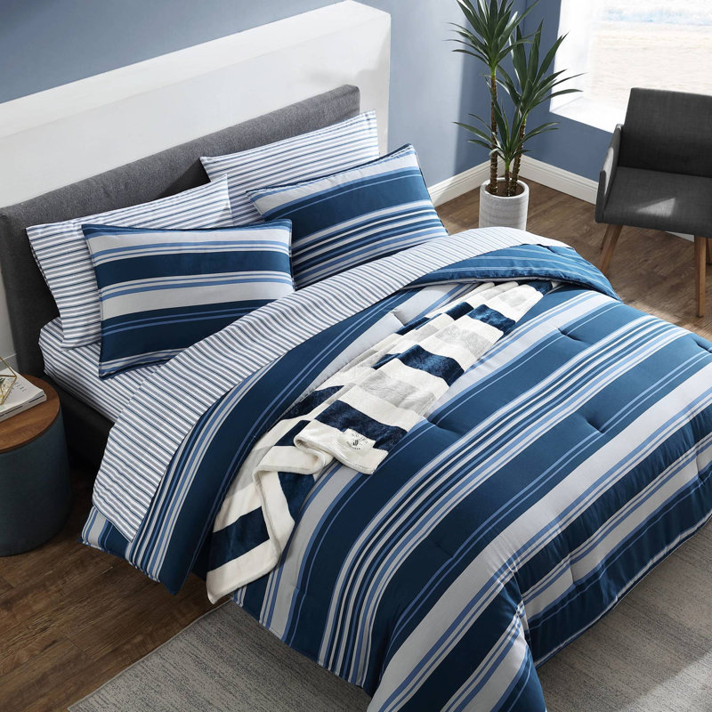 Ensemble d'édredon réversible en coton Nautica Lakeview, Édredon pour très grand lit + 2 très grandes ta