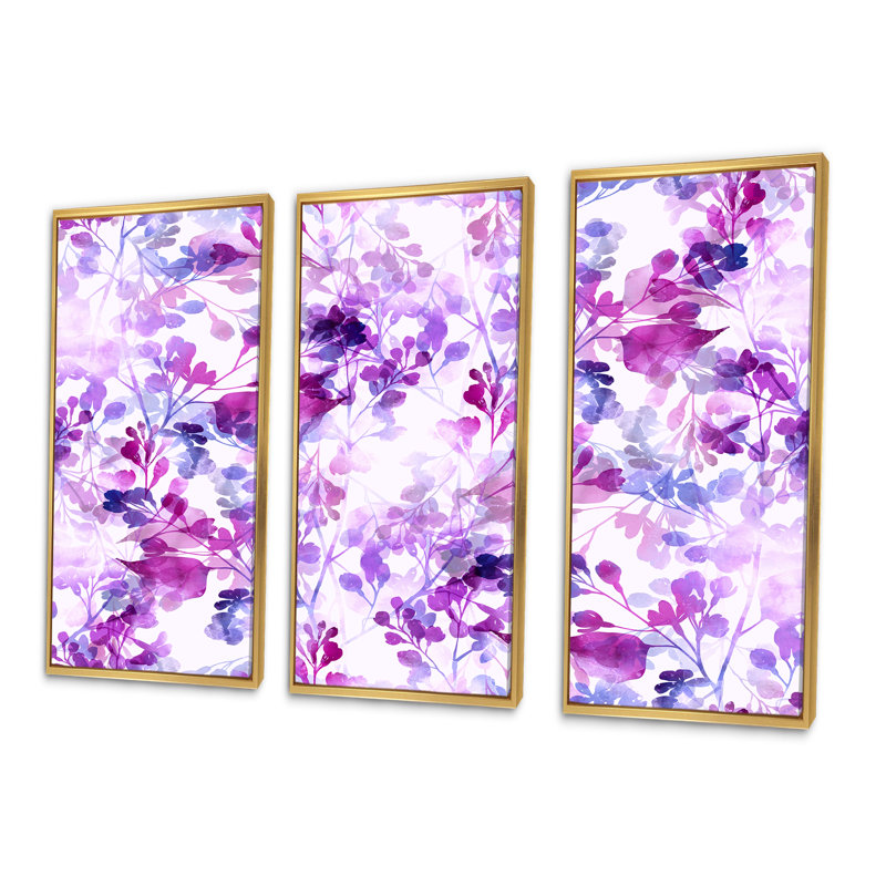 Branches de membres lilas - ensemble de 3 reproductions d'art encadrées sur toile, H 28 po x l 36 po, Or