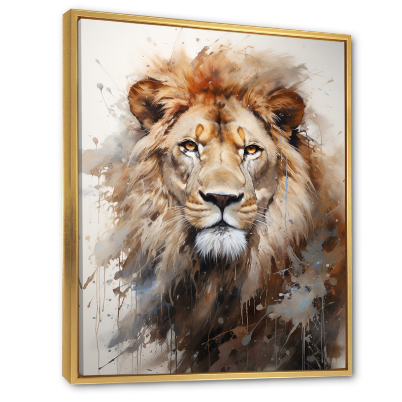 Photographie de portrait de lion - Art mural lion, H 32 po x l 16 po x P 1 po, Cadre flottant doré