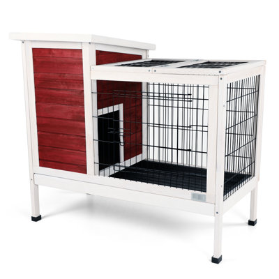 Cage rouge en bois massif pour petits animaux - Spacieuse, facile à nettoyer, avec entrées en filet en bois