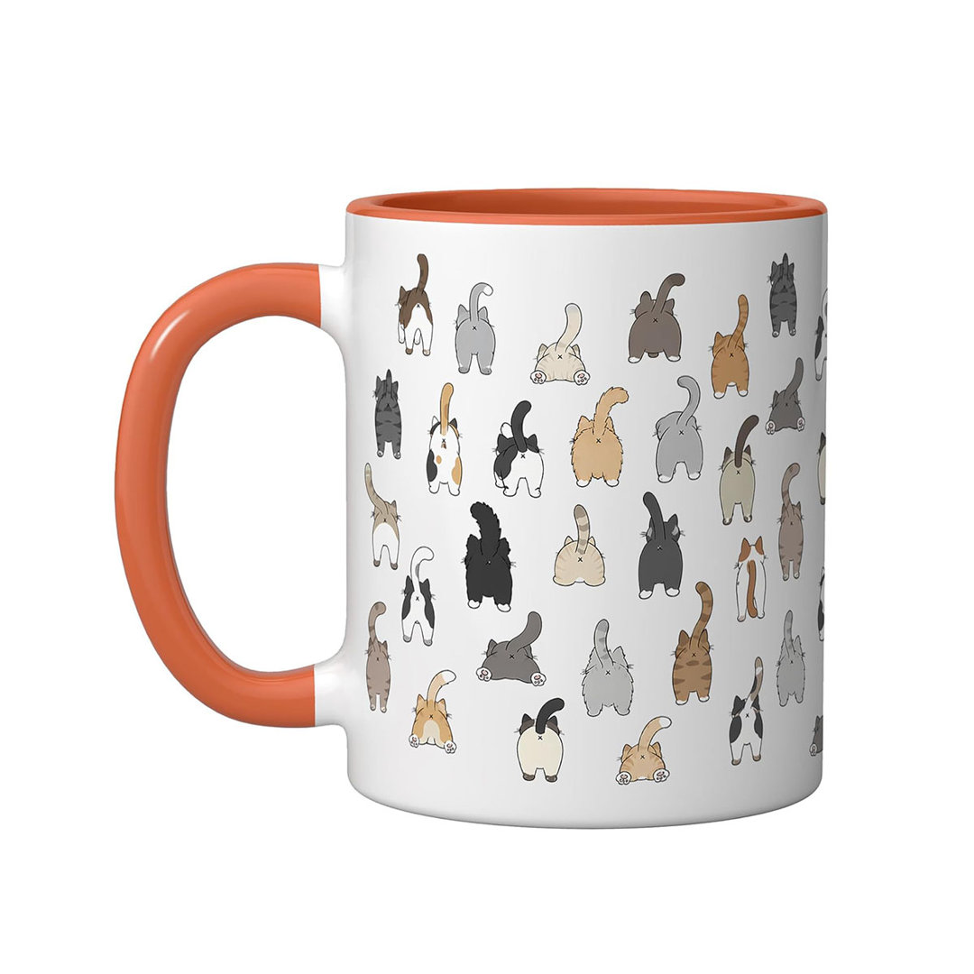 Funny Cat Butt Pattern Ceramic Mug, Orange/White