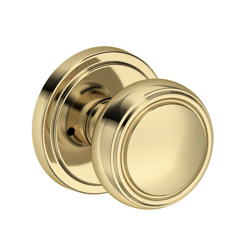 Bremerton Privacy Knob with Stepped Round Rose in Lifetime (PVD) Polished Brass, Unlacquered Brass