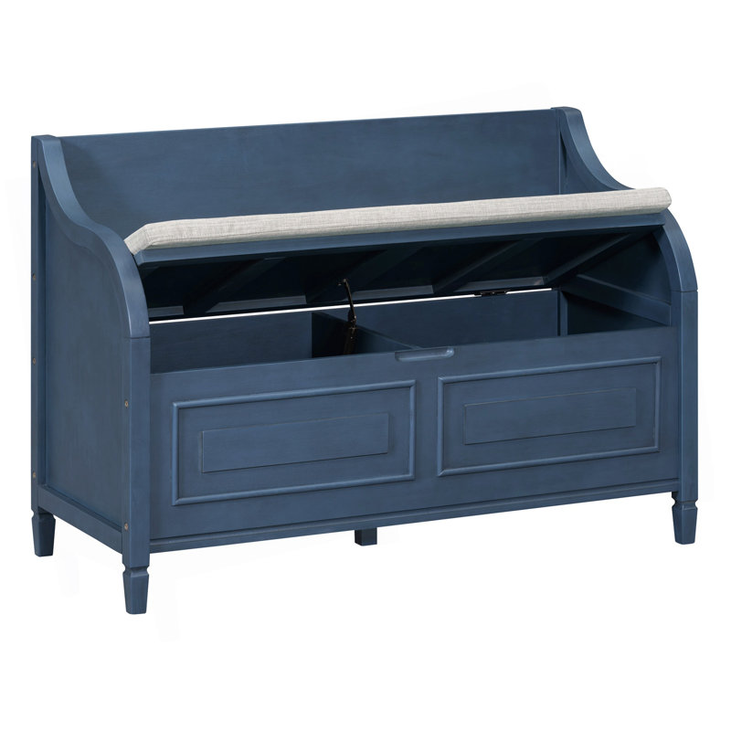 Banc de rangement rembourré, banc d'entrée, Bleu marine antique