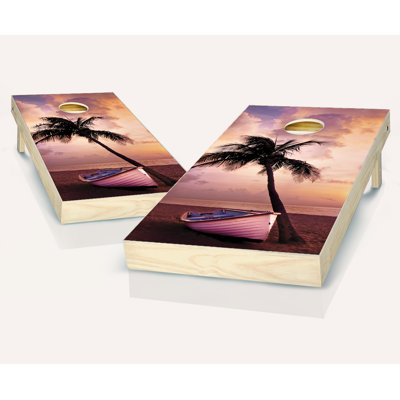2' x 4' Docked in Paradise Solid Wood Cornhole Set with Bags