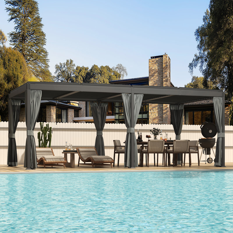 10Ft × 20Ft Galvanized Steel Metal Pergola, Hardtop Patio Gazebo, Weatherproof Backyard Pavilion, Heavy Duty All-Weather Outdoor Shelter for Patio, Deck and Backyard