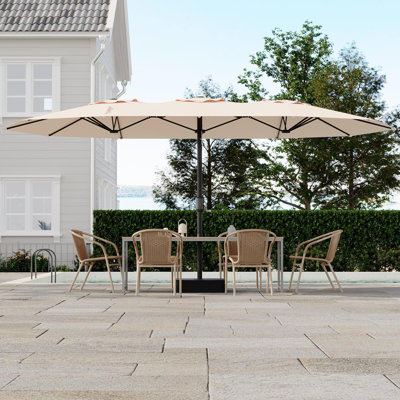 Parasol de piscine rectangulaire à double face, grand parasol de patio de 15 pi avec base incluse, parasols de marché pour la cour de la piscine