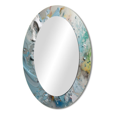 Summer Memories Abstract In White And Blue III - Blue Modern Oval Wall Mirror